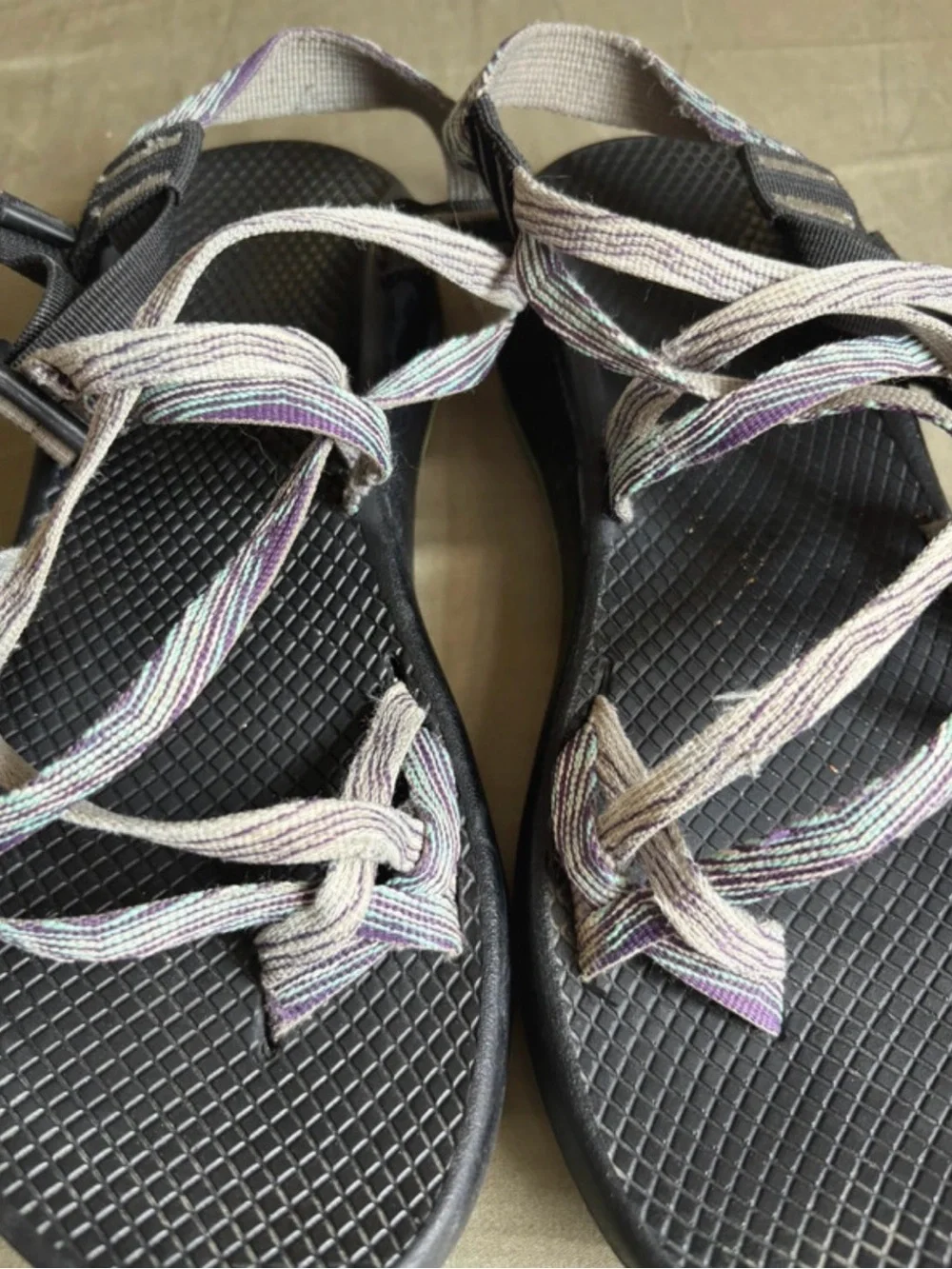 Granola Girl Chaco Outdoor Hiking Strappy Sandals with Purple & Teal Straps
